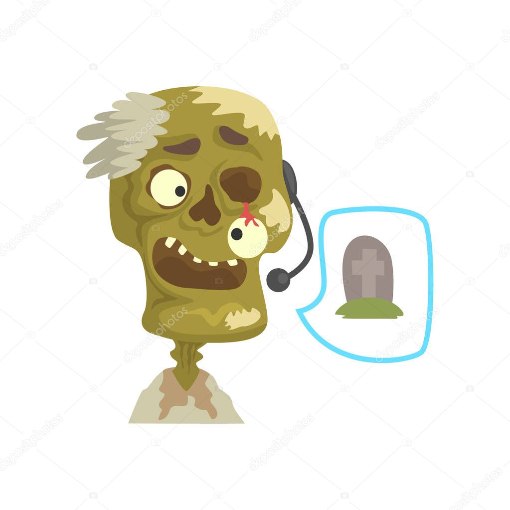 Zombie support phone operator in headset cartoon vector Illustration