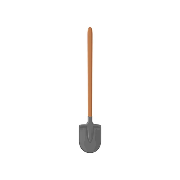 Rund stål spade med brun trähandtag för grävning. Cartoon arkeolog arbetsredskap för utgrävningar. Arkeologi-symbol. Flat vektor design — Stock vektor