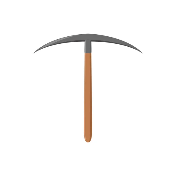 Pickaxe with iron tip and wooden handle. Cartoon working tool for archaeological and geological excavations. Archeology icon. Flat vector design — Stock Vector