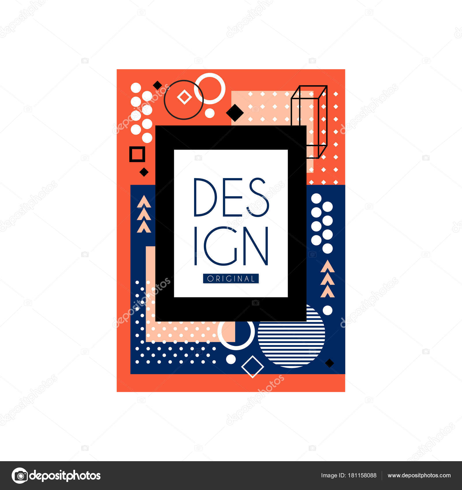 Poster In Trendy Memphis Style With Black Rectangular Frame Poster In Trendy Memphis Style With Black Rectangular Frame Place For Text Geometric Ornament