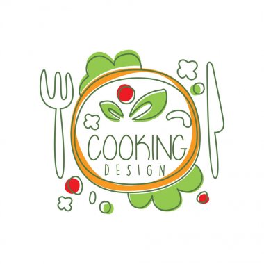 Üstten Görünüm akşam yemeği yemek ve yazı ile mutfak logo özgün tasarım. Kafe ya da Restoran kartı, menü, yemek teslimat için yaratıcı etiket. Beyaz vektör.