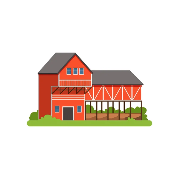 Casa de campo y granero, edificio agrícola, vida rural objeto vector Ilustración — Vector de stock