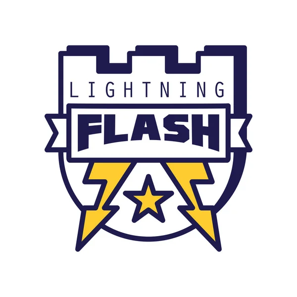 Flash lightning logo template, badge with lightning symbol, design element with shield for company identity vector Illustration — Stock Vector