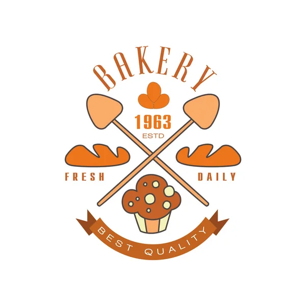 Ekmek, taze günlük, en iyi kalite logo şablonu, estd 1963, ekmek salonu rozet retro gıda etiketi tasarlamak vektör çizim — Stok Vektör