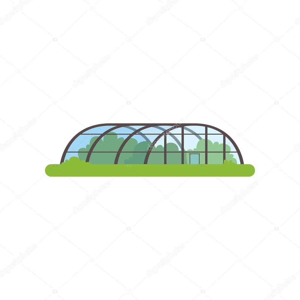 Greenhouse with glass walls, farm building vector Illustration
