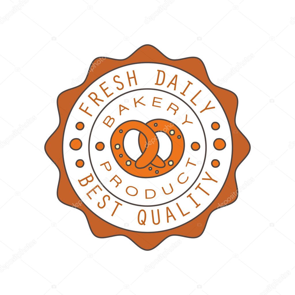 Bakery product, best quality, fresh daily logo, bread shop round badge retro food label design vector Illustration