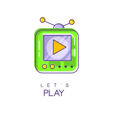 Electronic gadget logo. Game console icon in linear style with green and purple fill. Play device. Digital technology concept. Vector design for mobile app or web site clipart