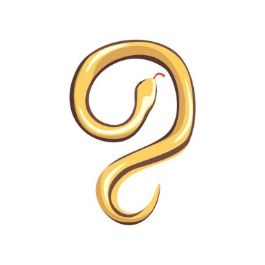 Bej-sarı yılan dilini çıkarmış. Zehirli yırtıcı hayvan. Tehlikeli tropikal yılan. Egzotik evcil hayvan. Yaban hayatı kavramı. Çizgi film düz vektör tasarımı