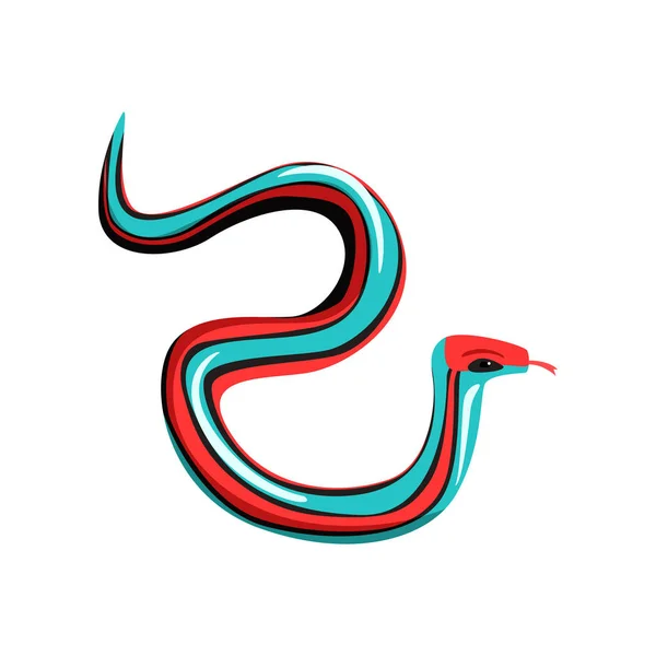 Multi-gekleurde kousenbandslang met tong uit. Giftige reptielen met helder blauw, rood en zwart. Exotische dieren. Wildlife concept. Cartoon platte vector design — Stockvector