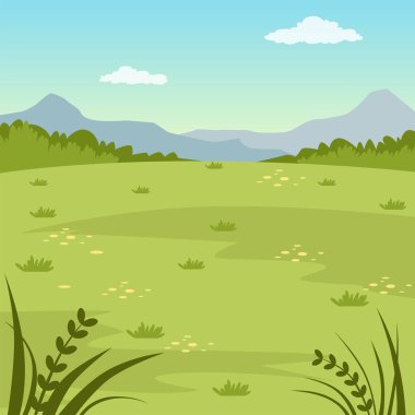 Green field, rural summer landscape, nature background vector illustration clipart