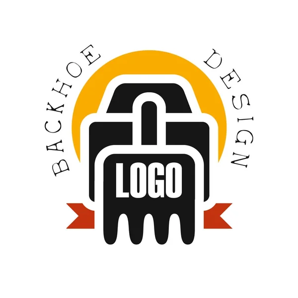 Projeto do logotipo da retroescavadeira, vetor da etiqueta do serviço do equipamento da escavadeira Ilustração — Vetor de Stock