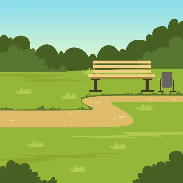 City park lavice, zelená letní krajina, přírodní pozadí vektorové ilustrace — Stockový vektor