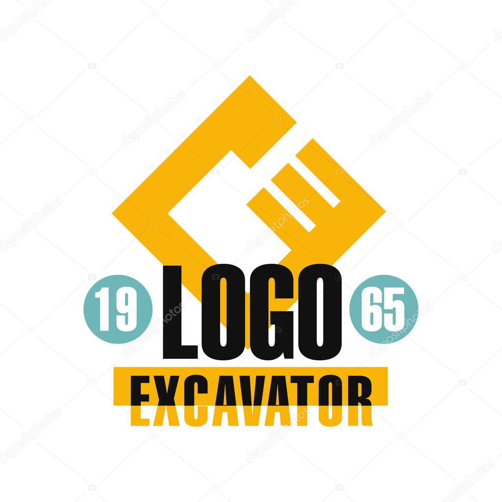 Excavator logo design, estd 1965, backhoe service label vector Illustration on a white background