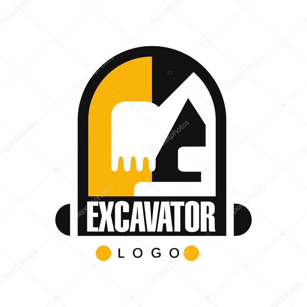 Excavator logo template, backhoe service label vector Illustration on a white background