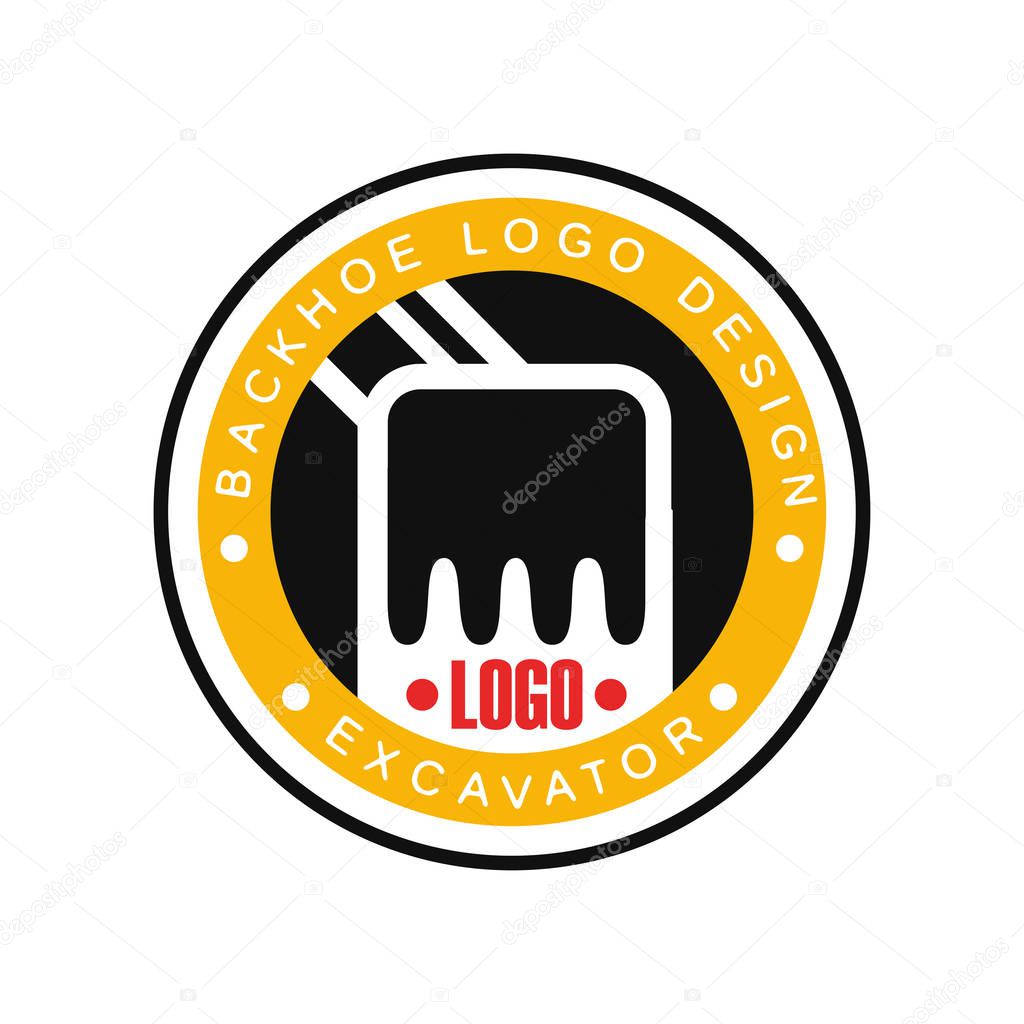 Backhoe logo design, excavator equipment service label vector Illustration on a white background
