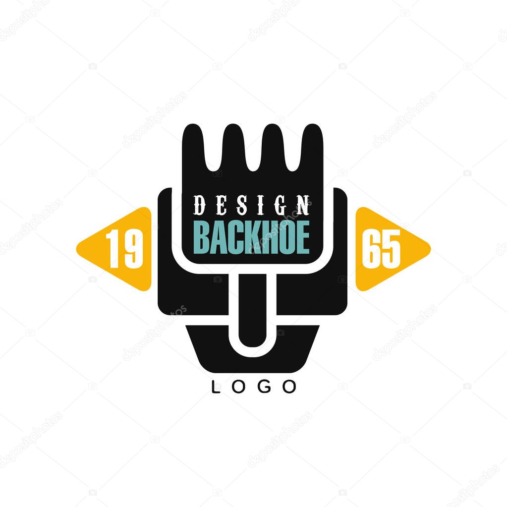 Backhoe logo design, estd 1965, excavator equipment service label vector Illustration on a white background