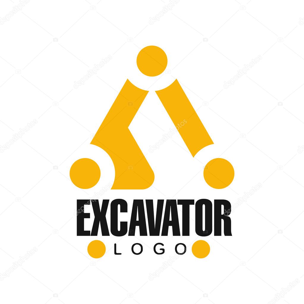 Excavator logo design, backhoe service black and yellow label vector Illustration on a white background