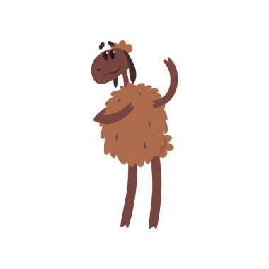 Şirin komik koyun karakter duran iki bacağı karikatür vektör çizim