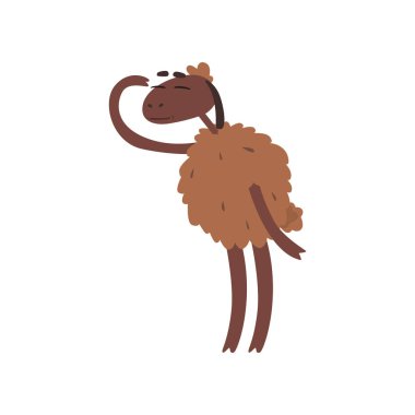 Komik koyun iki ayak üzerinde duran ve mesafe karikatür vektör çizim bakarak karakter