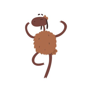 Şirin komik koyun karakter ayakta kapalı gözler karikatür vektör çizim ile iki ayak üzerinde