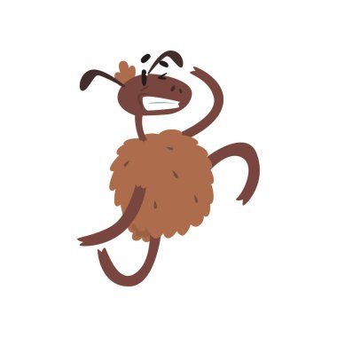 Komik mutlu koyun karakter iki bacağı karikatür vektör çizim üzerinde atlama