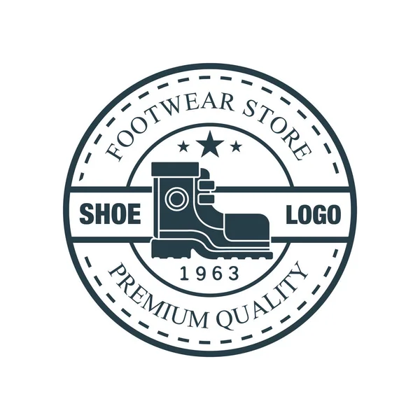 Logo sepatu, toko sepatu kualitas premium, estate 1963 lencana bulat vintage untuk merek sepatu, sepatu atau perbaikan vektor Ilustrasi - Stok Vektor