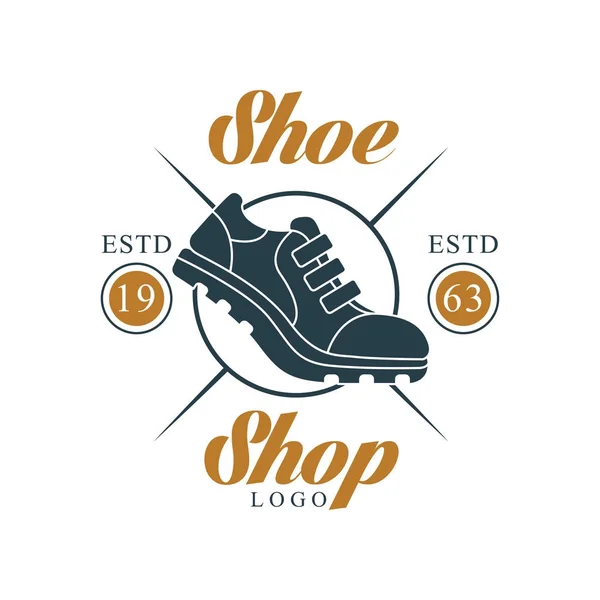 Buty sklep logo, estd 1963, vintage Odznaka dla tożsamości firmy, marki obuwia, Szewc lub buty Naprawa wektor ilustracja — Wektor stockowy