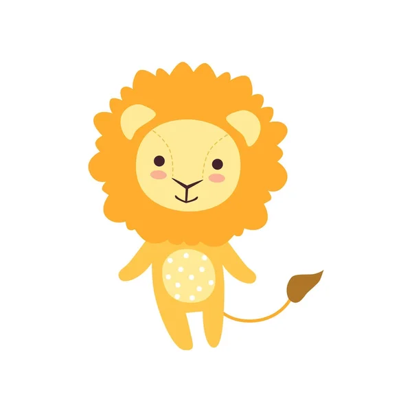 Bonito brinquedo macio leão pelúcia, recheado cartoon animal vetor Ilustração — Vetor de Stock