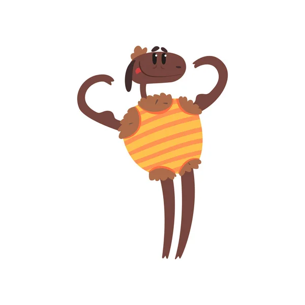 Sportivo forte personaggio pecora divertente vestita a strisce singoletto, fumetto vettoriale illustrazione — Vettoriale Stock