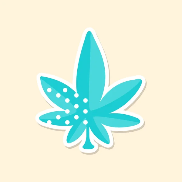 Hoja de marihuana, pegatina linda en colores brillantes, ilustración de vectores de parches de moda, estilo de dibujos animados — Archivo Imágenes Vectoriales