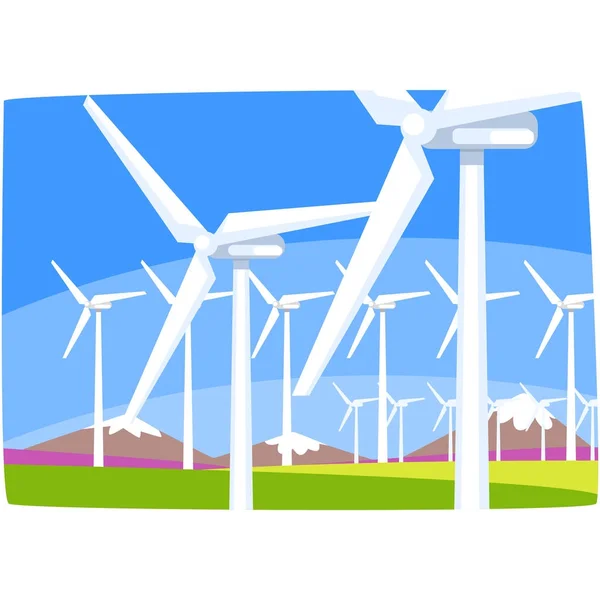 Centrale eolica, centrale di produzione di energia ecologica, risorse rinnovabili illustrazione vettoriale orizzontale — Vettoriale Stock