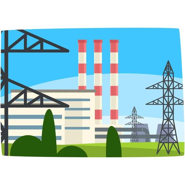 Traditional energy generation power station, fossil fuel power plant horizontal vector illustration — Stock Vector