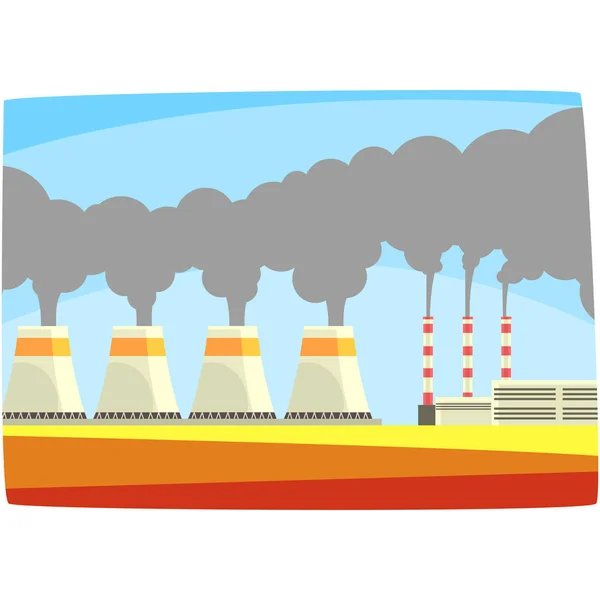 Energy generation power station, thermal or nulear power plant, horizontal vector illustration — Stock Vector