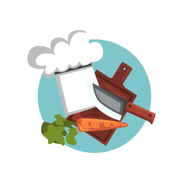 Sembolleri cook mesleği, aşçı şapkası ve mutfak eşyaları vektör çizim karikatür — Stok Vektör