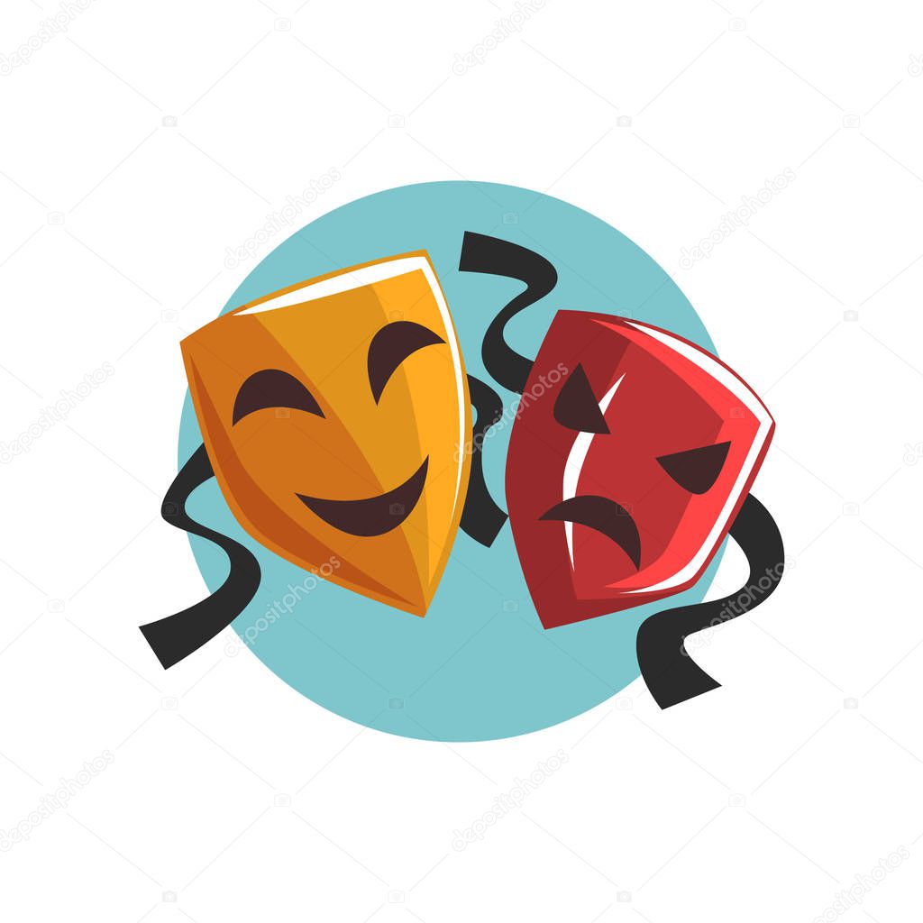 Comedy and tragedy theatrical masks cartoon vector Illustration