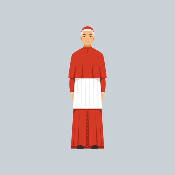 Catholic Cardinal in red robe, representative of religious confession vector Illustration — Stock Vector