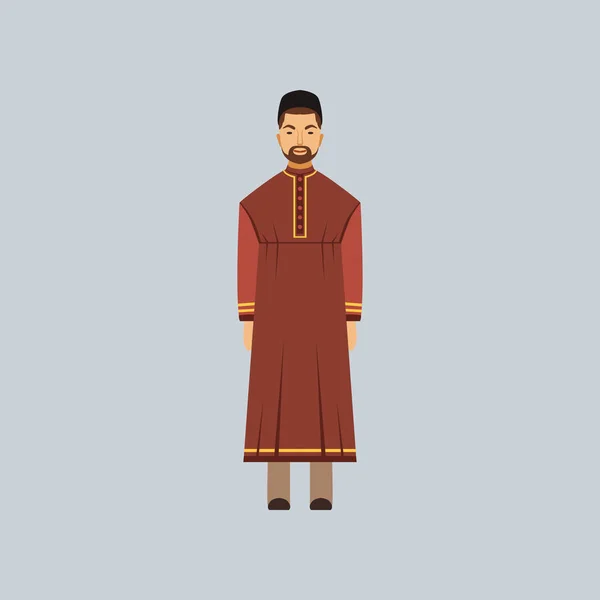 Islamitische man in traditie kostuum, vertegenwoordiger van godsdienstige belijdenis vector illustratie — Stockvector