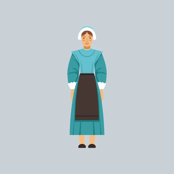 Mennonite nebo amich žena v tradičním kroji, představitel náboženských vyznání vektorové ilustrace — Stockový vektor