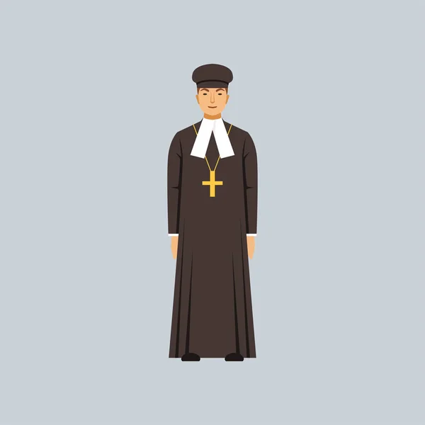 Ksiądz katolicki w czarny kapłańska, przedstawiciel protestantyzmu wyznanie religijne wektor ilustracja — Wektor stockowy