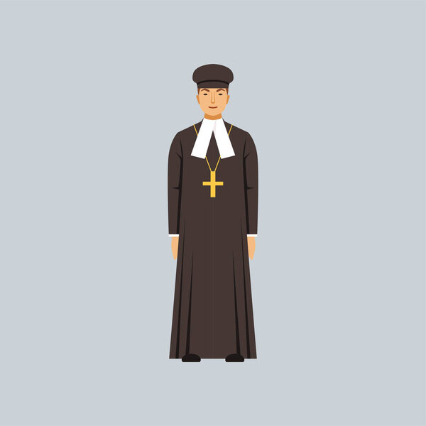 Catholic priest in black soutane, representative of Protestantism religious confession vector Illustration