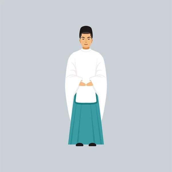 Mužské šintoismus priest v tradičních oděvů, představujících vybavení náboženské vyznání vektorové ilustrace — Stockový vektor