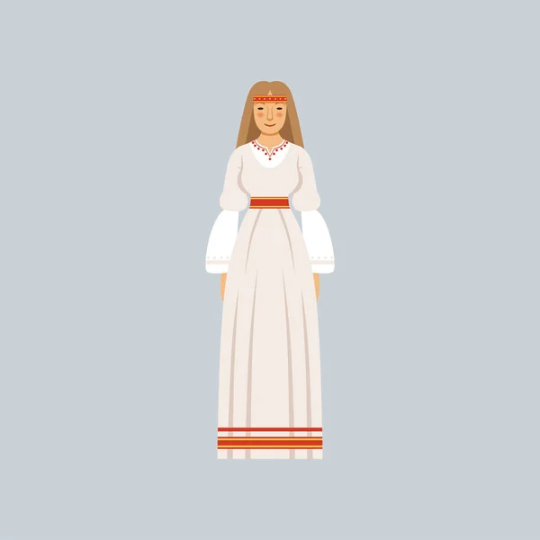 Young woman in traditional Slavic or pagan costume, representative of religious confession vector Illustration — Stock Vector