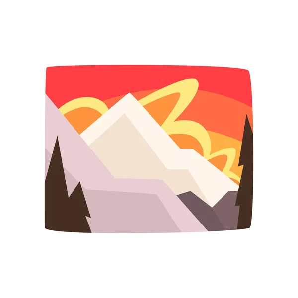 Снігові скелясті гори на заході сонця, красивий зимовий пейзажний фон, горизонтальні Векторні ілюстрації — стоковий вектор