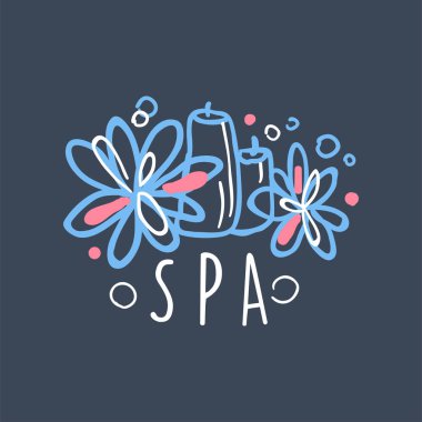 Spa logo şablonu, sağlık ve güzellik bakımı etiket, sağlık, yoga Merkezi, sağlık ve kozmetik plak şirketi için rozet el çizilmiş vektör çizim