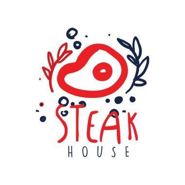 Steak house logosu beri vintage etiket renkli el çizilmiş vektör çizim