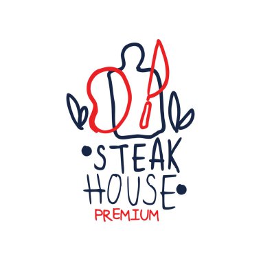 Sigorta primi et lokantası logo şablonu, vintage etiket renkli el çizilmiş vektör çizim