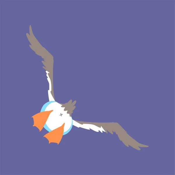 Engraçado gaivota voando, bonito personagem de pássaro cômico desenho animado ilustração vetorial — Vetor de Stock