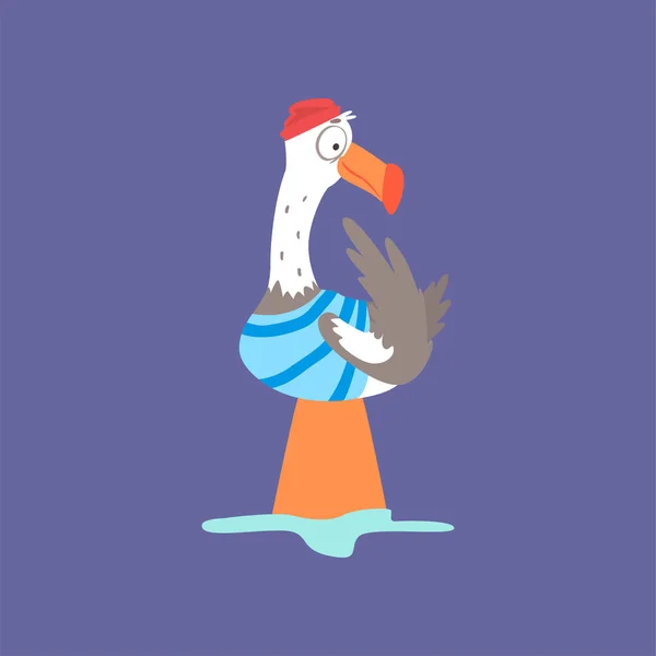 Αστεία Γλάρος που κάθεται σε ένα θαλάσσιο σημαδούρα, χαριτωμένο πουλί κωμικό χαρακτήρα καρτούν εικονογράφηση φορέα — Διανυσματικό Αρχείο