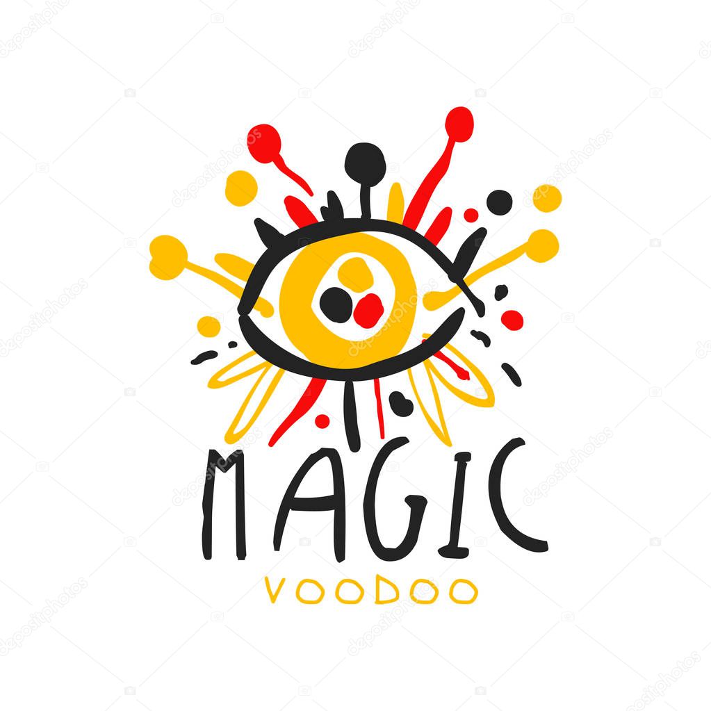 Flat abstract eye with needles original template for Voodoo African and American logo. Religion and mysticism. Hand drawn vector illustration