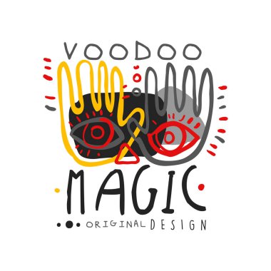 Original hand drawn design abstract illustration with hands and eyes for Voodoo magic shop logo. Culture and religion concept. Flat mystical vector. clipart